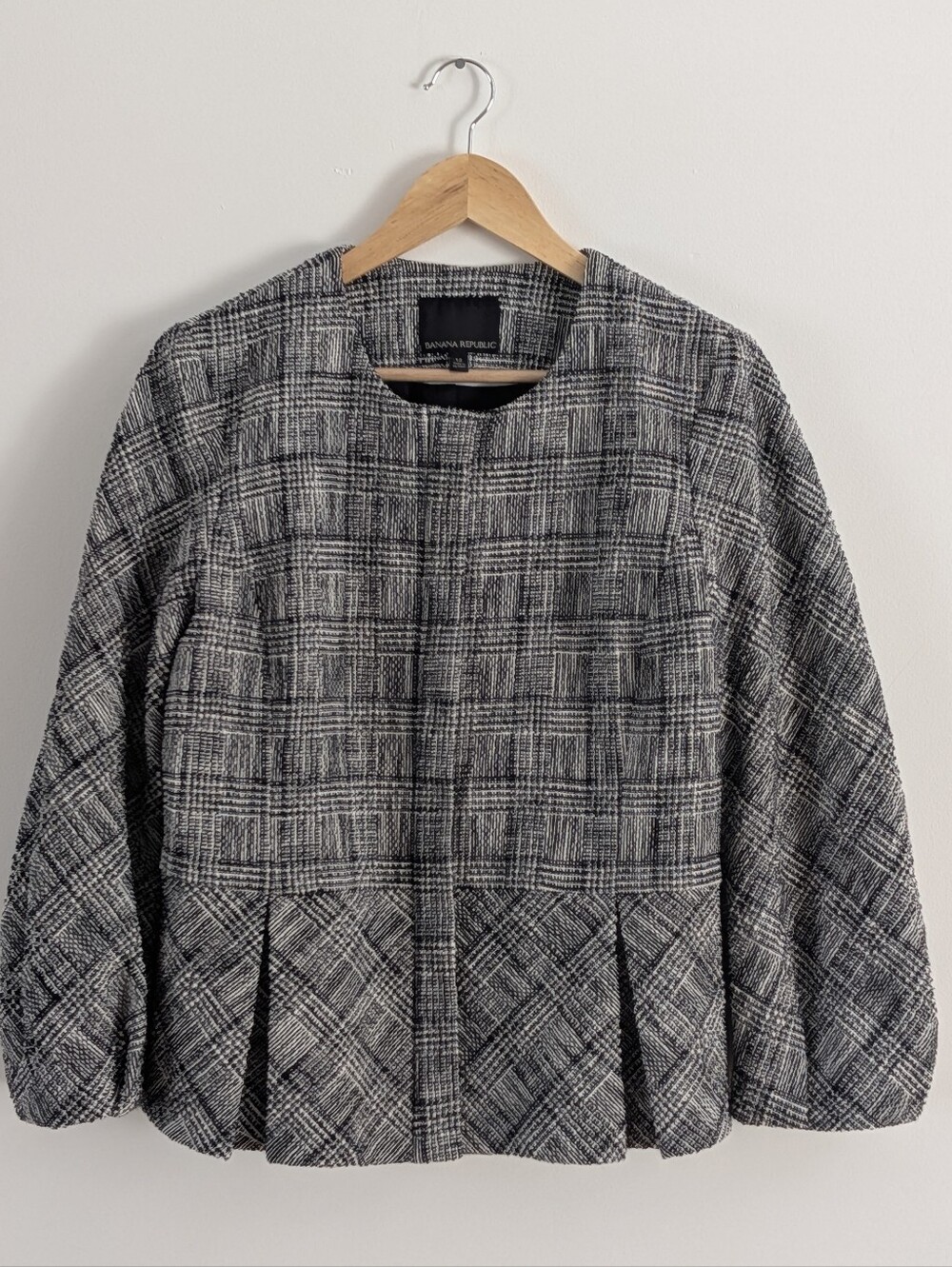 Banana Republic Plaid Peplum-Style Puff Sleeve Jacket - 12